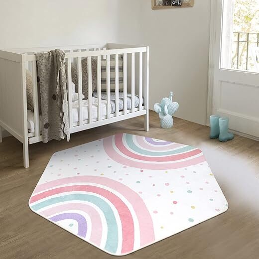 STARUIA Pink Rainbow Washable Hexagon Kids Rug