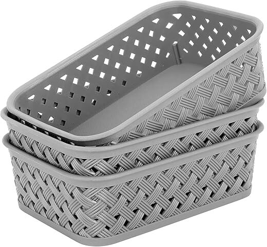 MaxGear Plastic Storage Bins, Woven Baskets with Handles