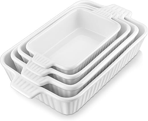 MALACASA Porcelain Rectangular Casserole Dishes with Handles