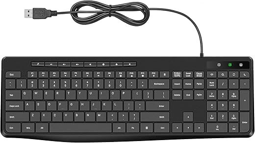 Virfour Quiet Wired USB Multimedia Keyboard