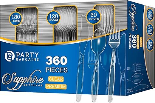 PARTY BARGAINS Sapphire Design Clear Disposable Cutlery Set