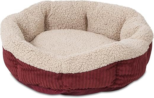 Petmate Self Warming Round Bed, 19.5 Inches, Barn Red and Cream