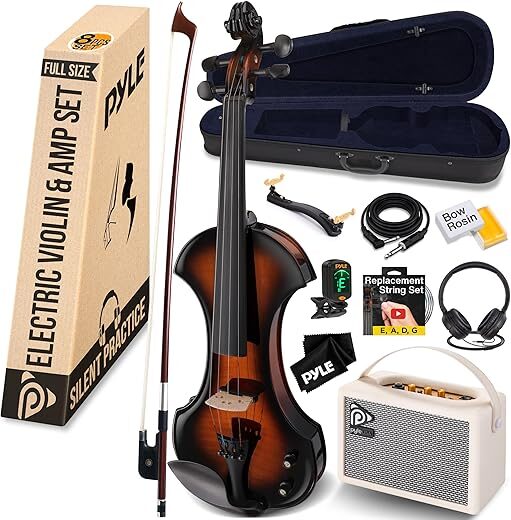 Pyle Silent Electric Violin with Amplifier Kit