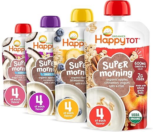 HAPPYTOT Super Morning Variety Pack, 4oz Pouch (Pack of 16)