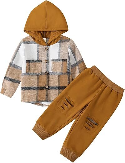 GRNSHTS Toddler Boy Plaid Hoodie Sweatpants Set