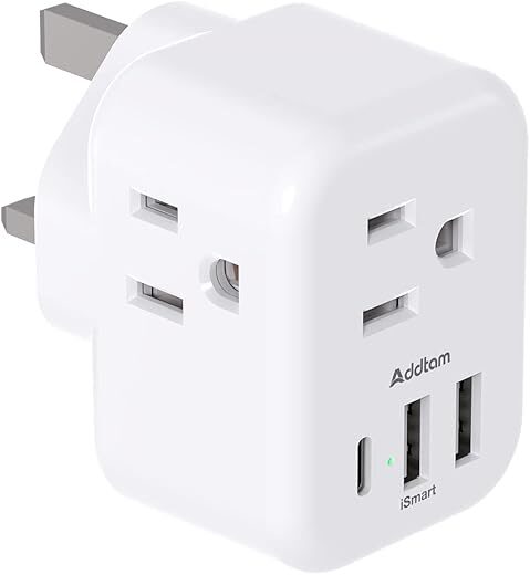 Addtam US to UK Plug Adapter with USB
