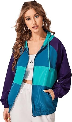 SweatyRocks Women’s Lightweight Patchwork Windbreaker Jacket