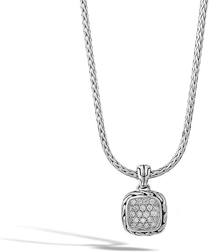 John Hardy Silver Diamond Pave Square Pendant Necklace