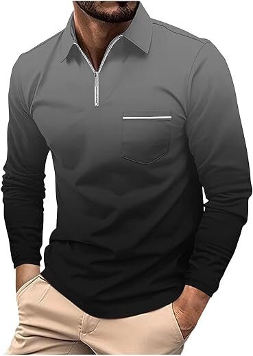 Generic Workout Tops Men Classic Fall Long Sleeve Basic Button T-Shirt Lightweight Cotton Golf Shirts With Pocket