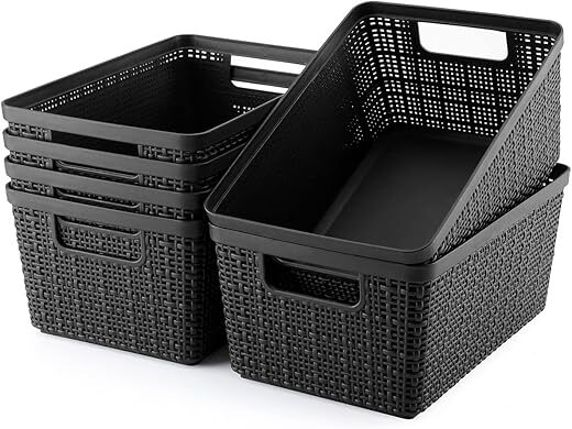 EOENVIVS Woven Plastic Storage Bins, 6-Pack